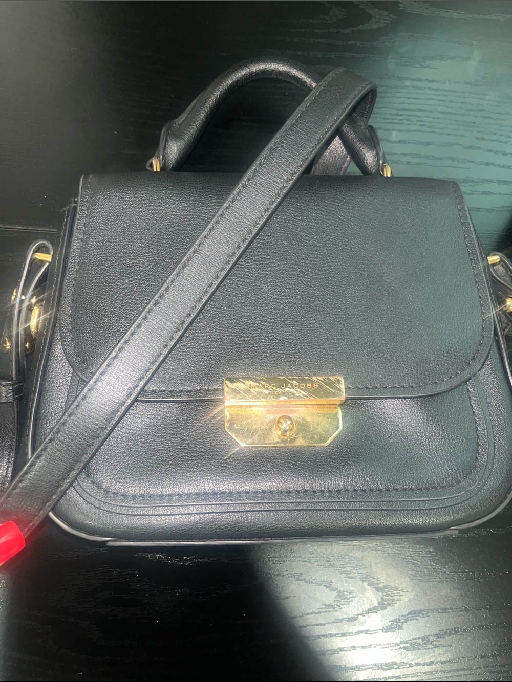 Marc Jacobs Structured Black Shoulder Bag with Top Handle and Gold Accent EUC - Picture 2 of 9